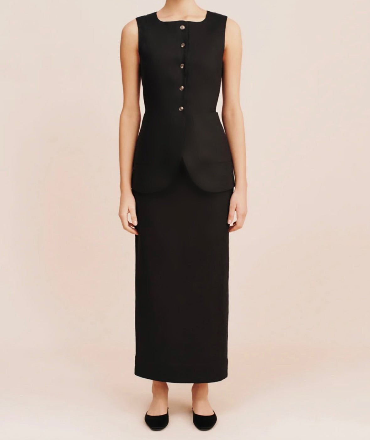 Black | Linen Vest and Skirt Set