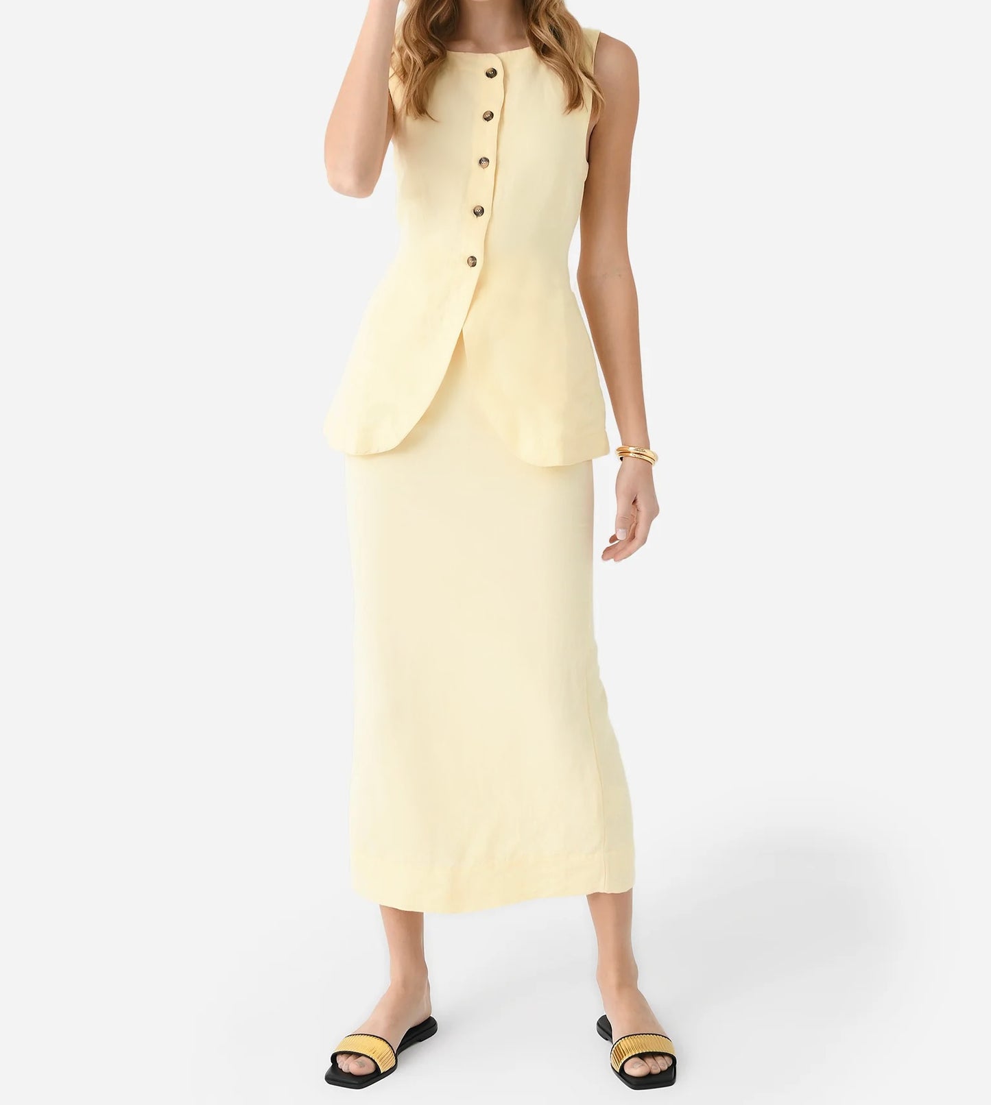 Butter Yellow | Linen Vest and Skirt Set