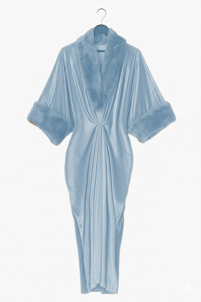 Fur Velvet Kaftaan | Ice Blue