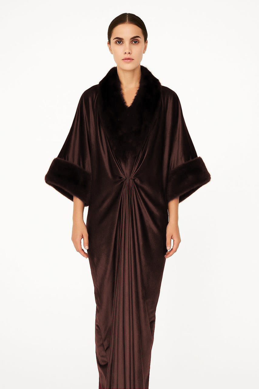 Fur Velvet Kaftaan | Metallic Brown