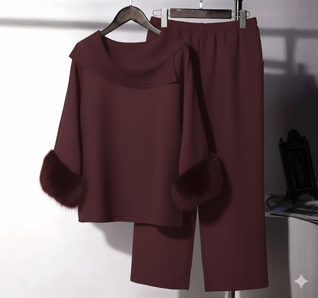 Cowl Fur Set | Plum Maroon