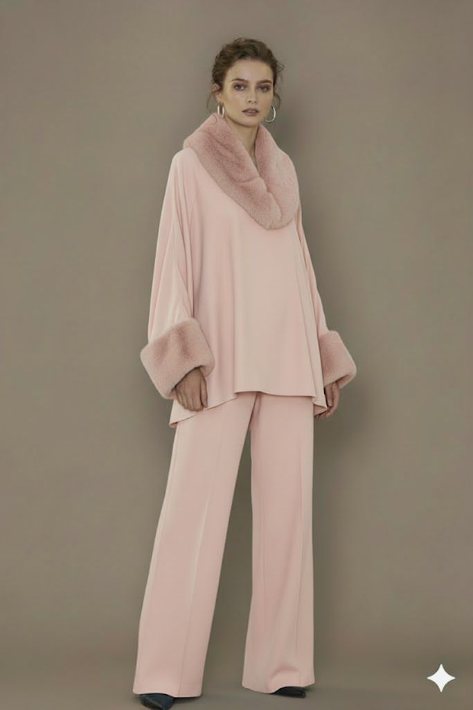V Fur Set | Beige Pink