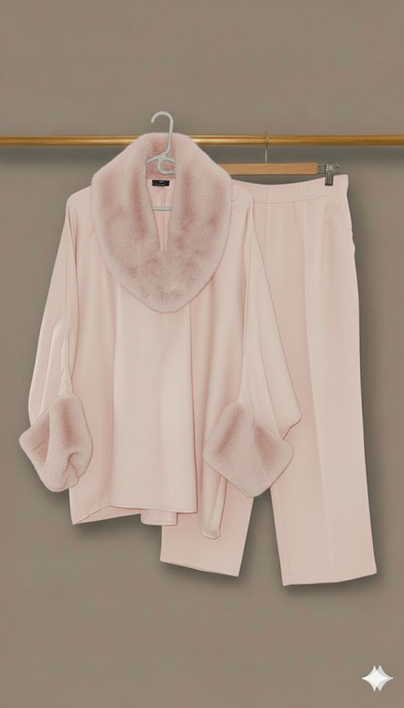 V Fur Set | Beige Pink