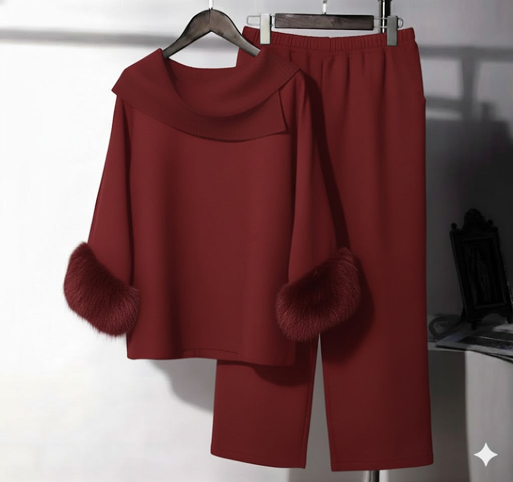 Cowl Fur Set | Cherry Red