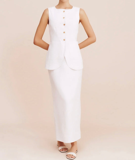 White | Linen Vest and Skirt Set