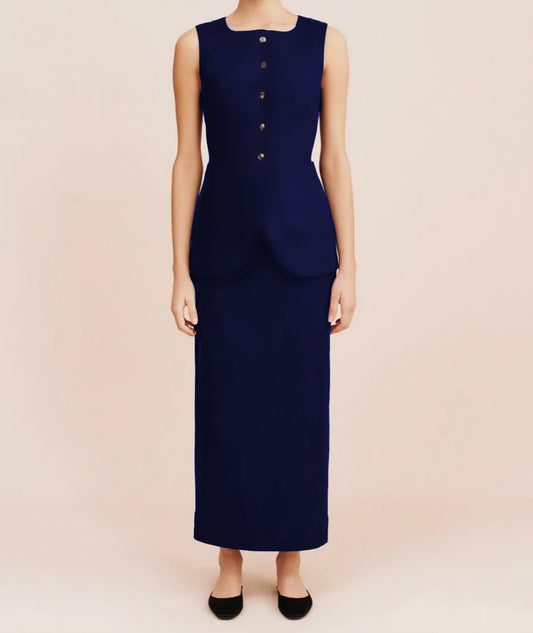 Dark Blue | Linen Vest and Skirt Set