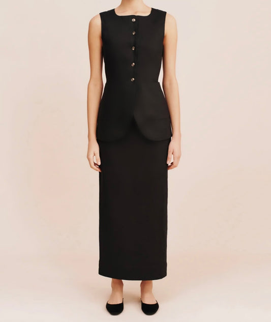 Black | Linen Vest and Skirt Set