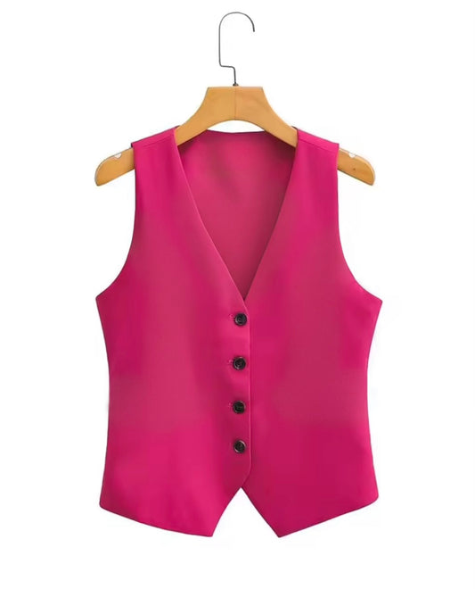 Linen Cropped Vest | Hot Pink