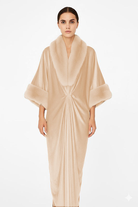 Fur Velvet Kaftaan | Cream Beige