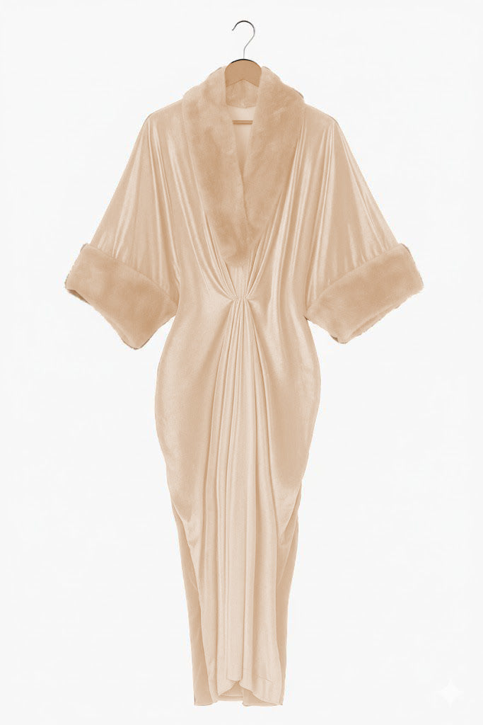 Fur Velvet Kaftaan | Cream Beige