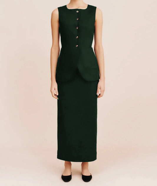 Dark Green | Linen Vest and Skirt Set