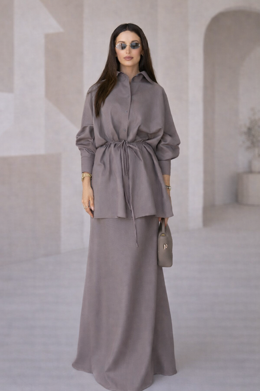 Bow-Tie Skirt Set | Mocha Grey