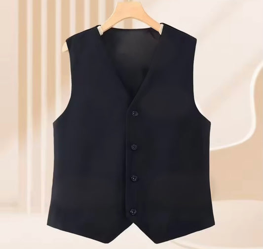 Linen Cropped Vest | Black