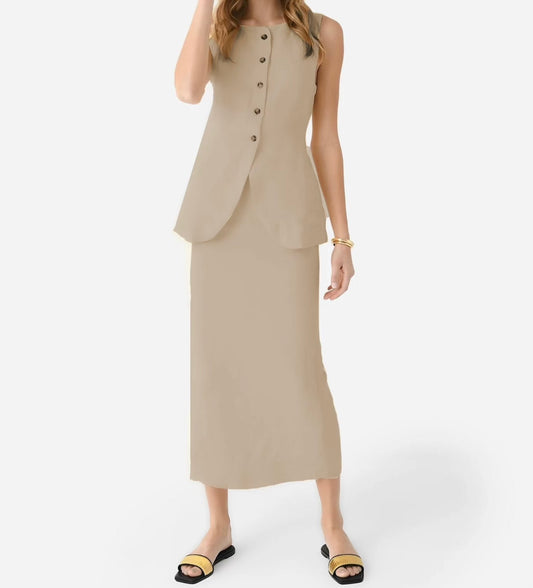 Khakhi | Linen Vest and Skirt Set