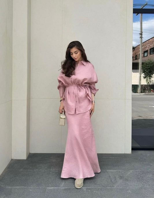 Baby Pink Bow Tie Skirt Set