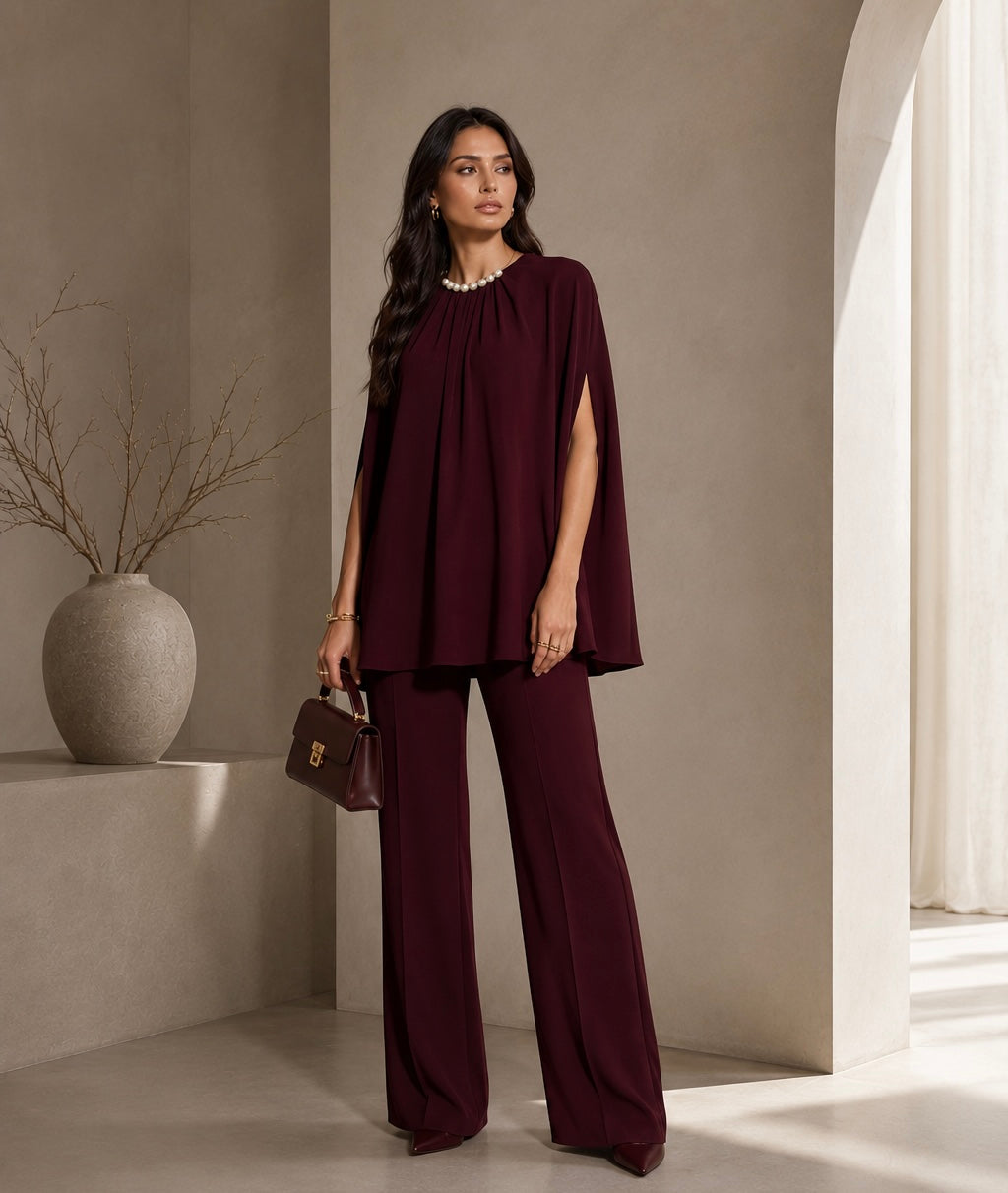 Cape Slit Set | Burgundy