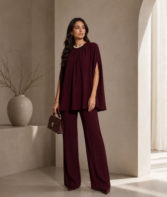 Cape Slit Set | Burgundy