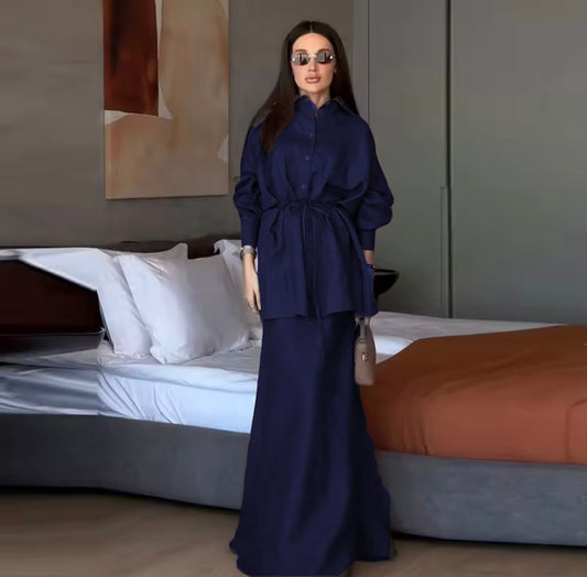 Dark Blue Bow Tie Skirt Set