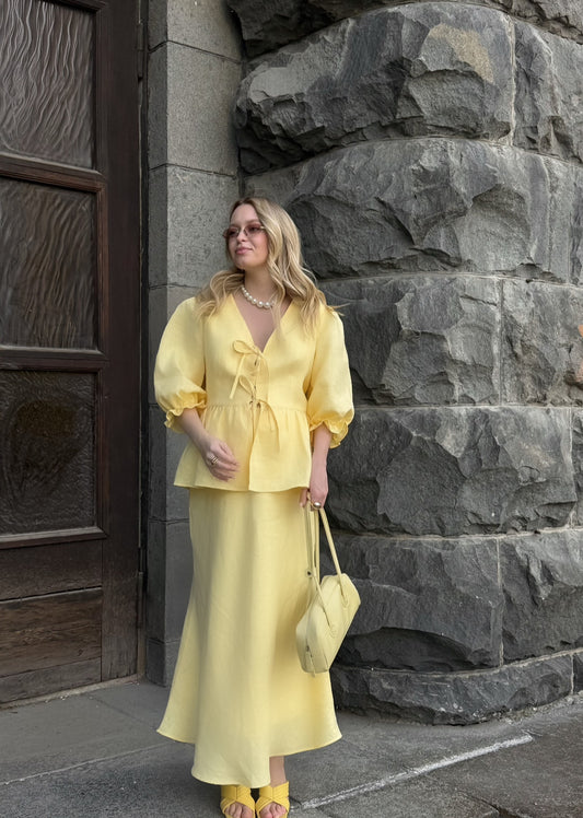Yellow | Lace Up Skirt Set