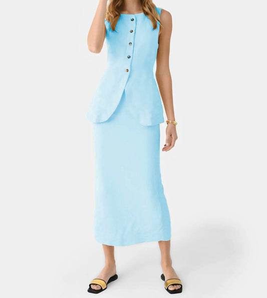 Sky Blue | Linen Vest and Skirt Set