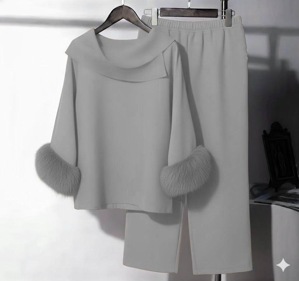 Cowl Fur Set | Ice Grey