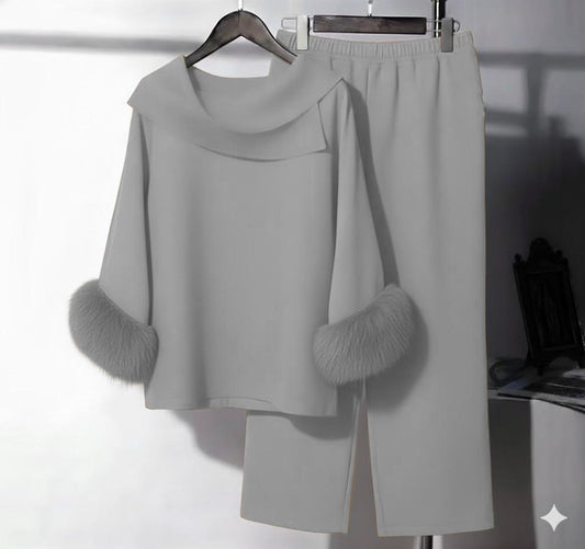 Cowl Fur Set | Ice Grey