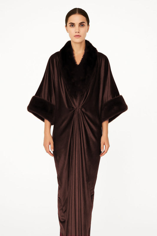 Fur Velvet Kaftaan | Metallic Brown