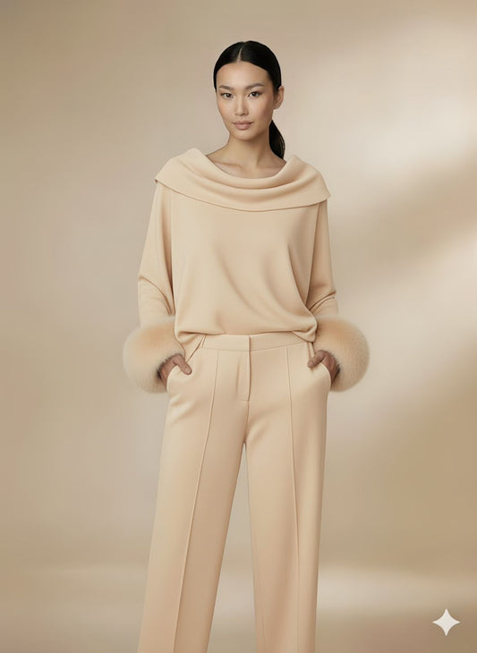 Neck Fold Fur Top | Cream Fawn