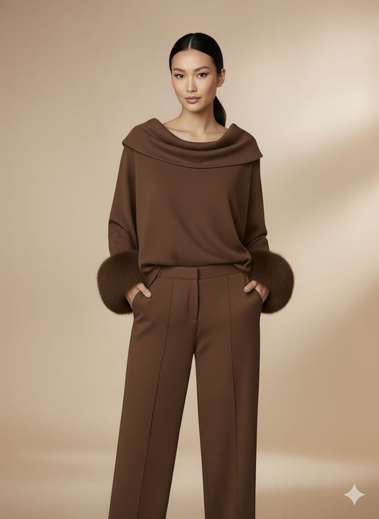 Neck Fold Fur Top | Chocolate