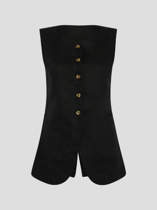 Linen Vest Black