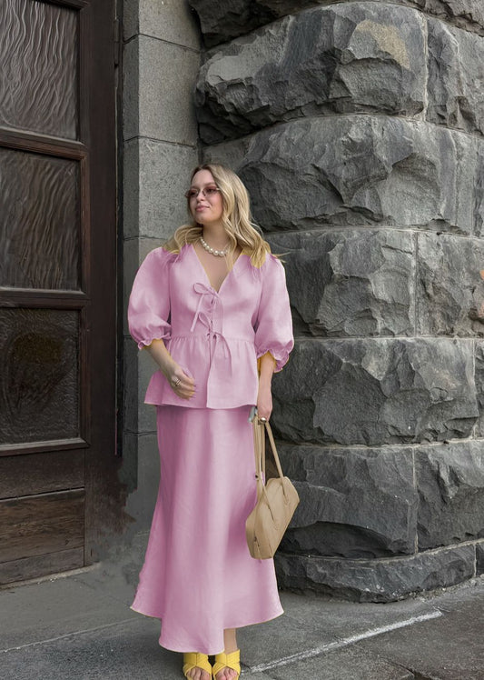 Baby Pink | Lace Up Skirt Set