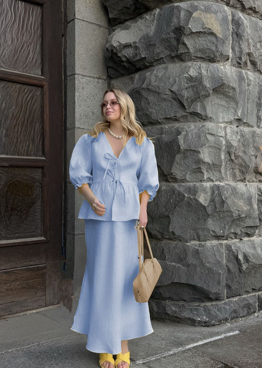 Sky Blue | Lace Up Skirt Set