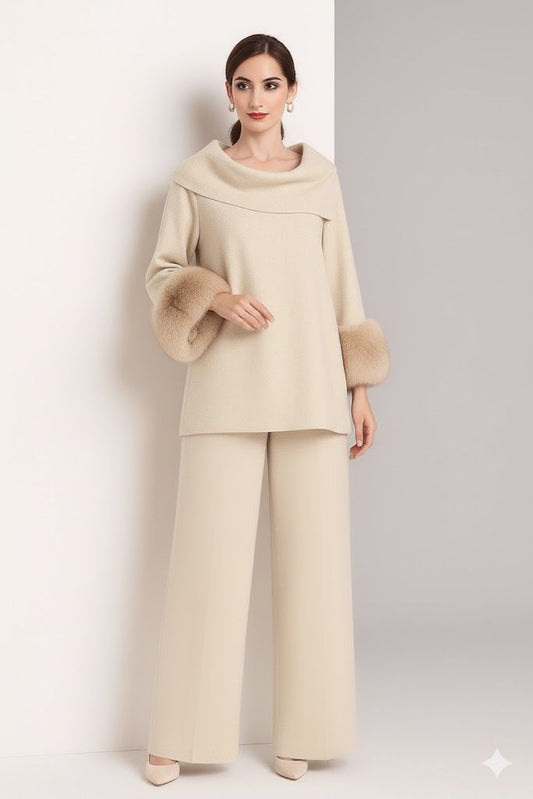 Cowl Fur Set | Cream Biege