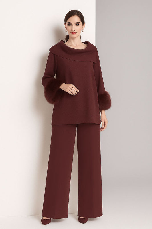 Cowl Fur Set | Plum Maroon