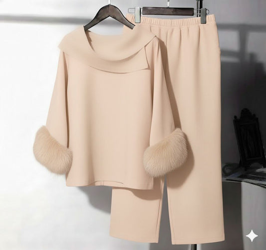 Cowl Fur Set | Beige Pink