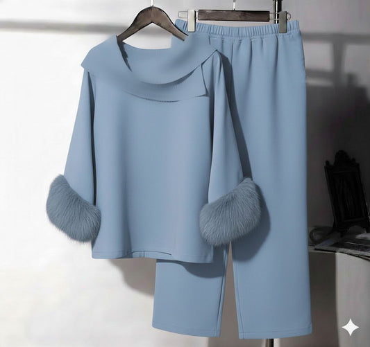Cowl Fur Set | Ice Blue