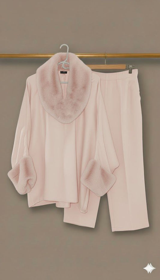 V Fur Set | Beige Pink